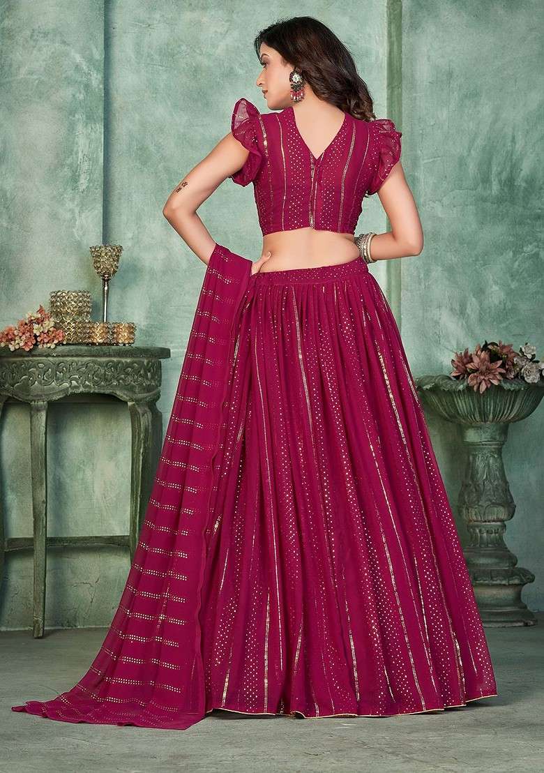Pink Emboridered Blended Lehenga Choli - Indya