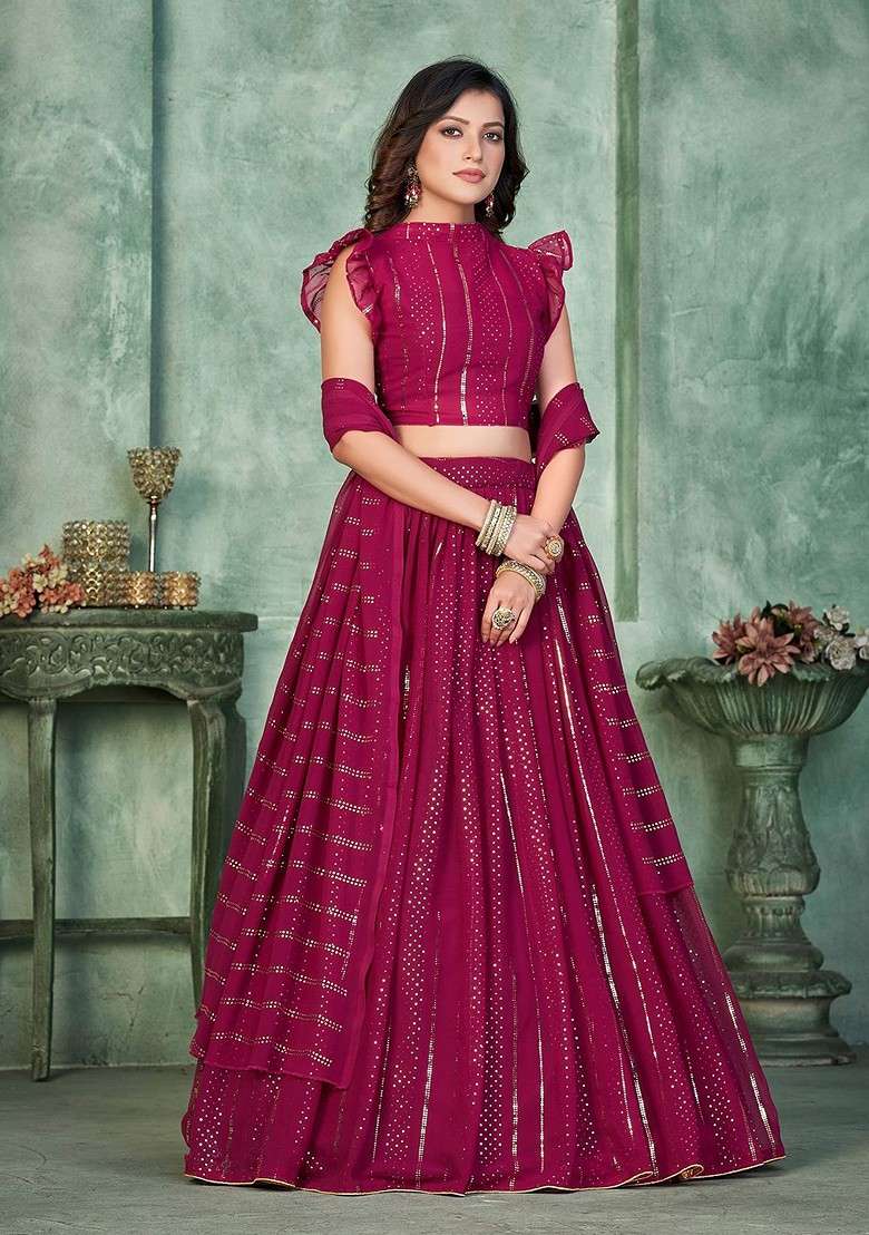 Pink Emboridered Blended Lehenga Choli - Indya