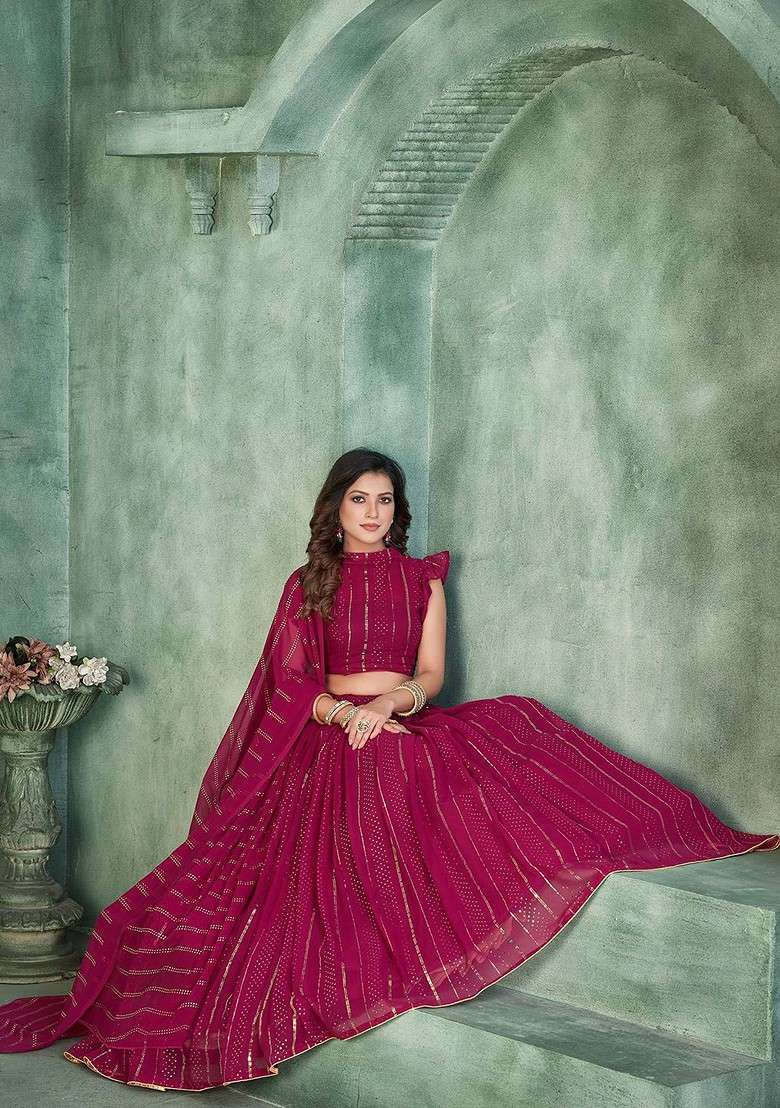 Pink Emboridered Blended Lehenga Choli - Indya