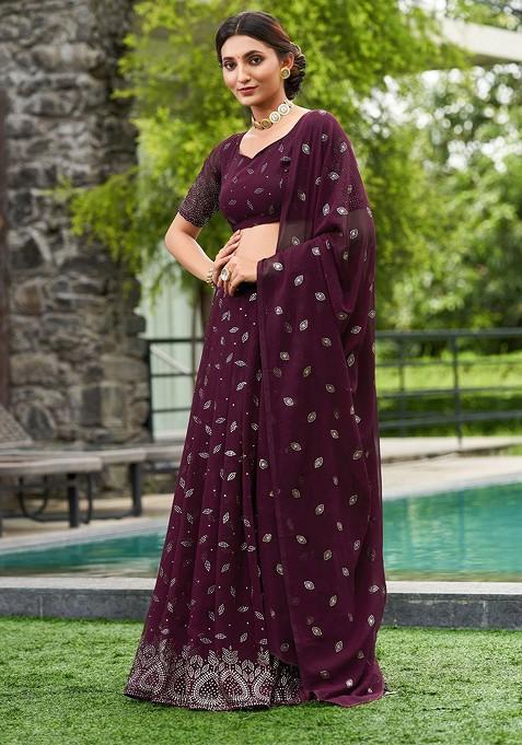 Purple Embellished Blended Lehenga Choli — view on Indya