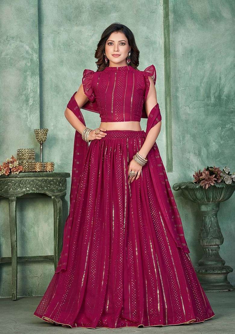 Pink Embellished Blended Lehenga Choli - Indya