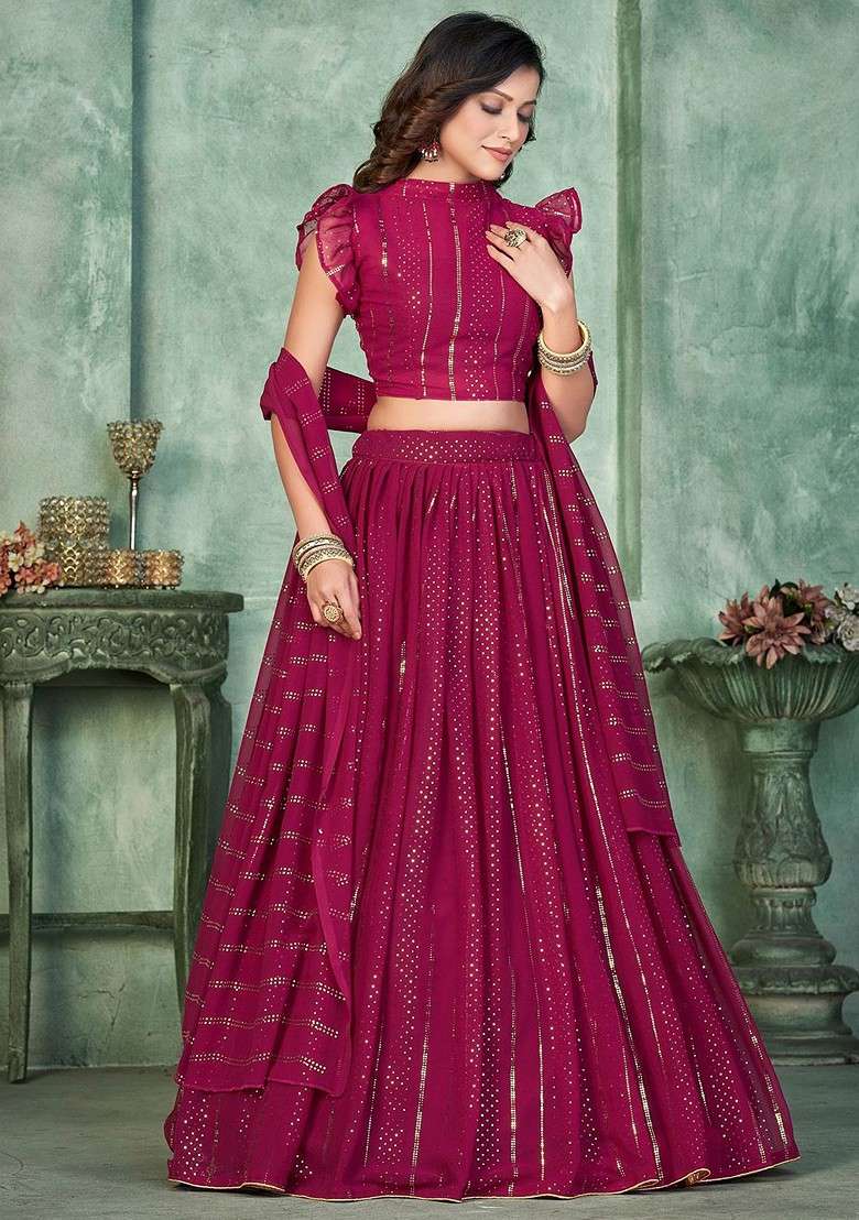 Pink Embellished Blended Lehenga Choli - Indya