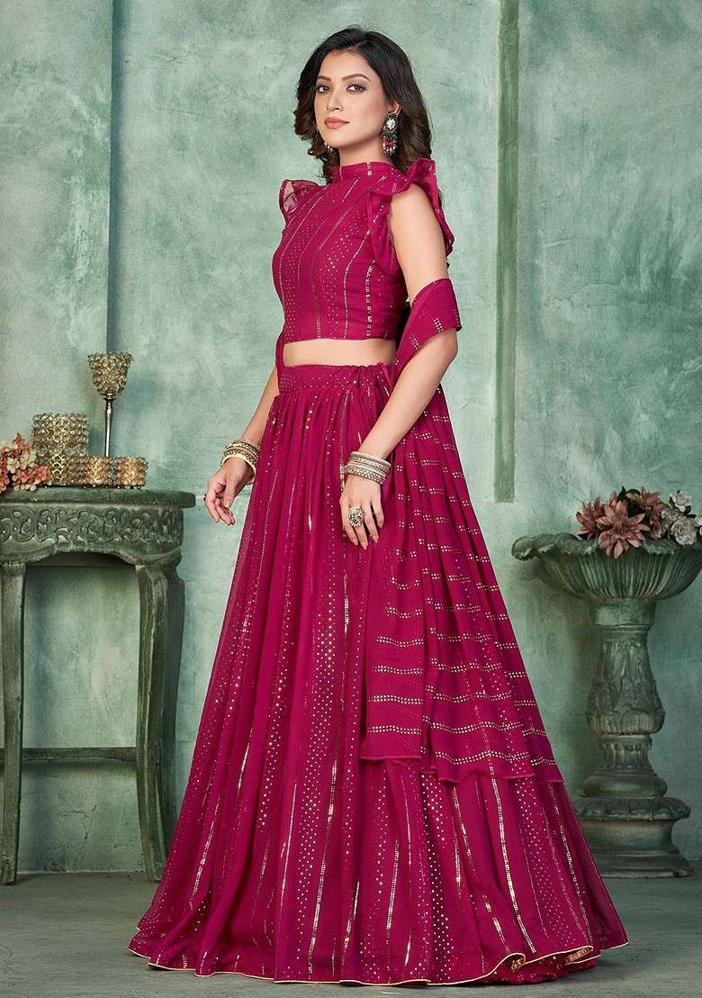 Pink Embellished Blended Lehenga Choli - Indya