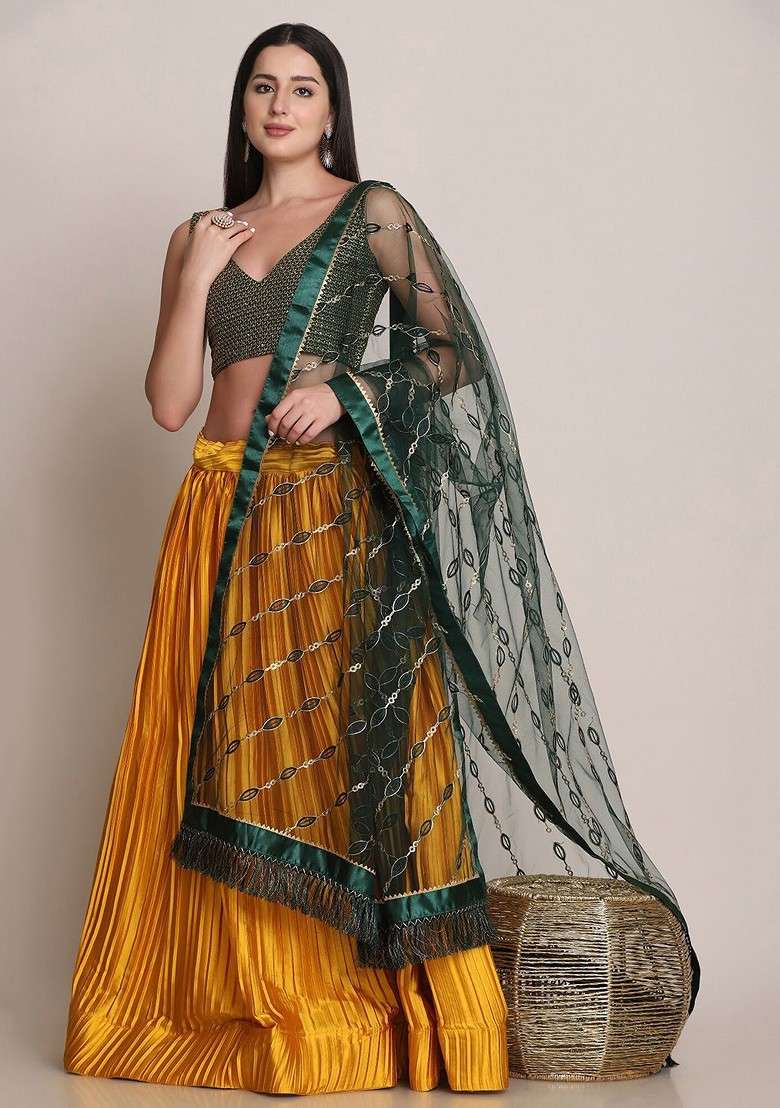 Yellow Emboridered Blended Lehenga Choli - Indya