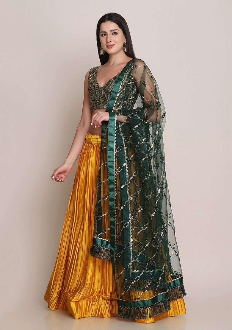 Yellow Emboridered Blended Lehenga Choli - Indya