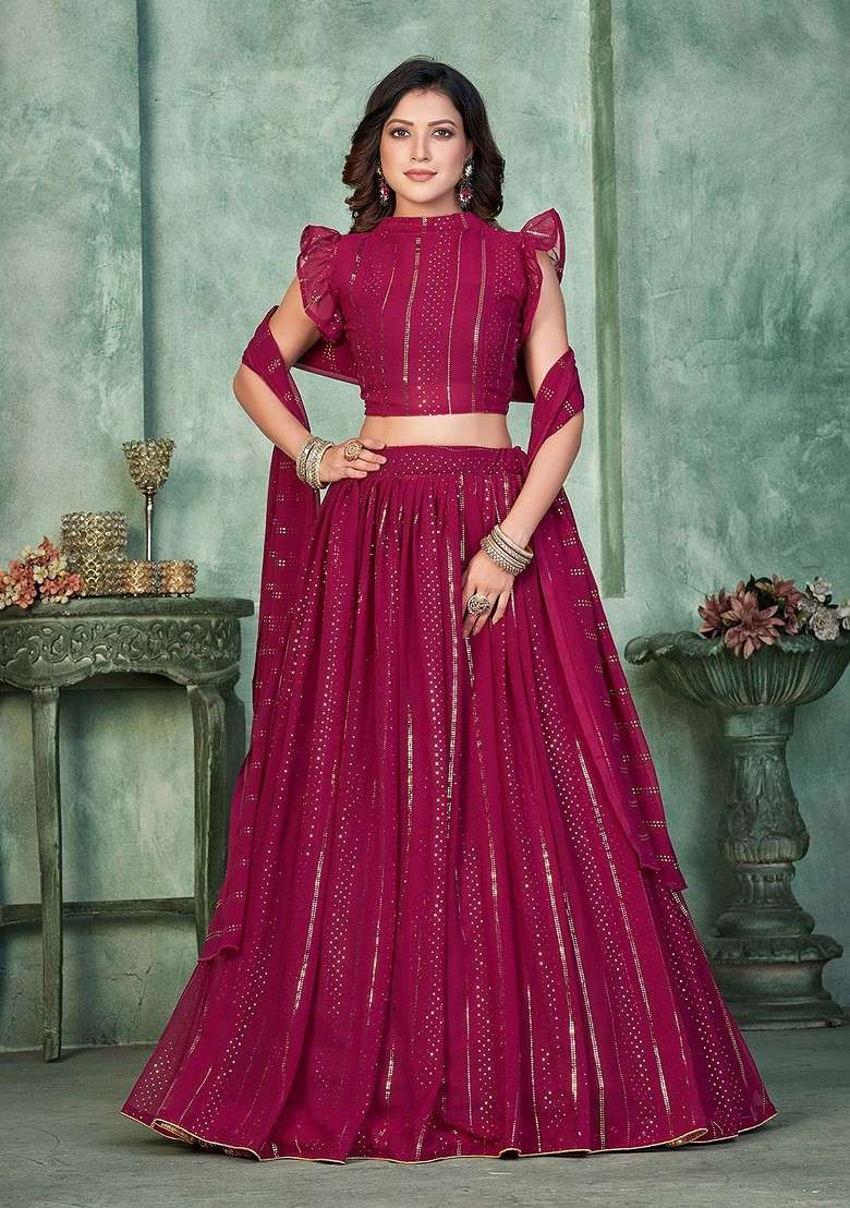Pink Emboridered Blended Lehenga Choli - Indya