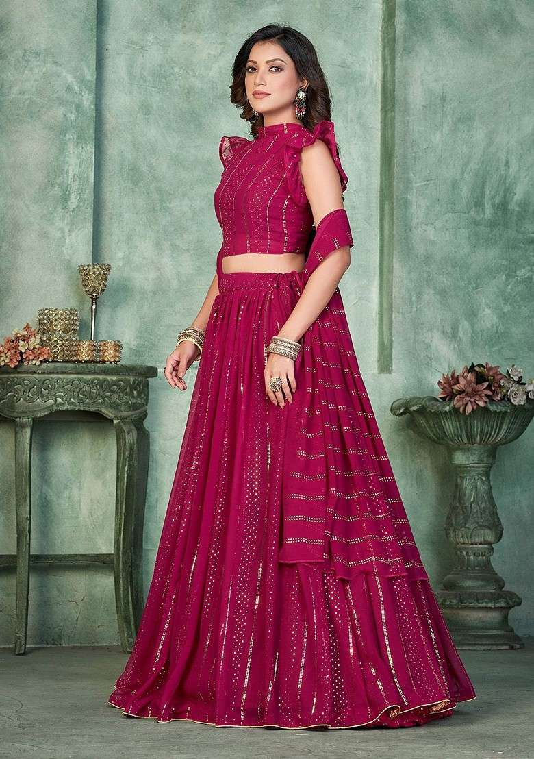 Pink Emboridered Blended Lehenga Choli - Indya