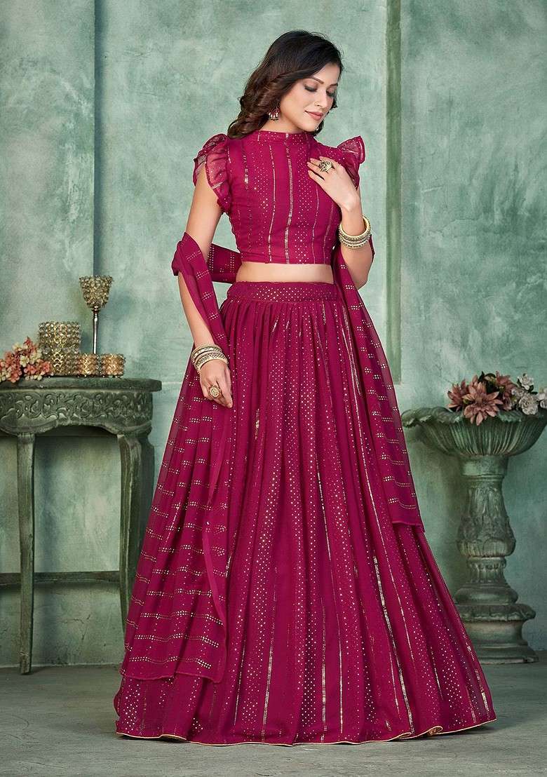 Pink Emboridered Blended Lehenga Choli - Indya