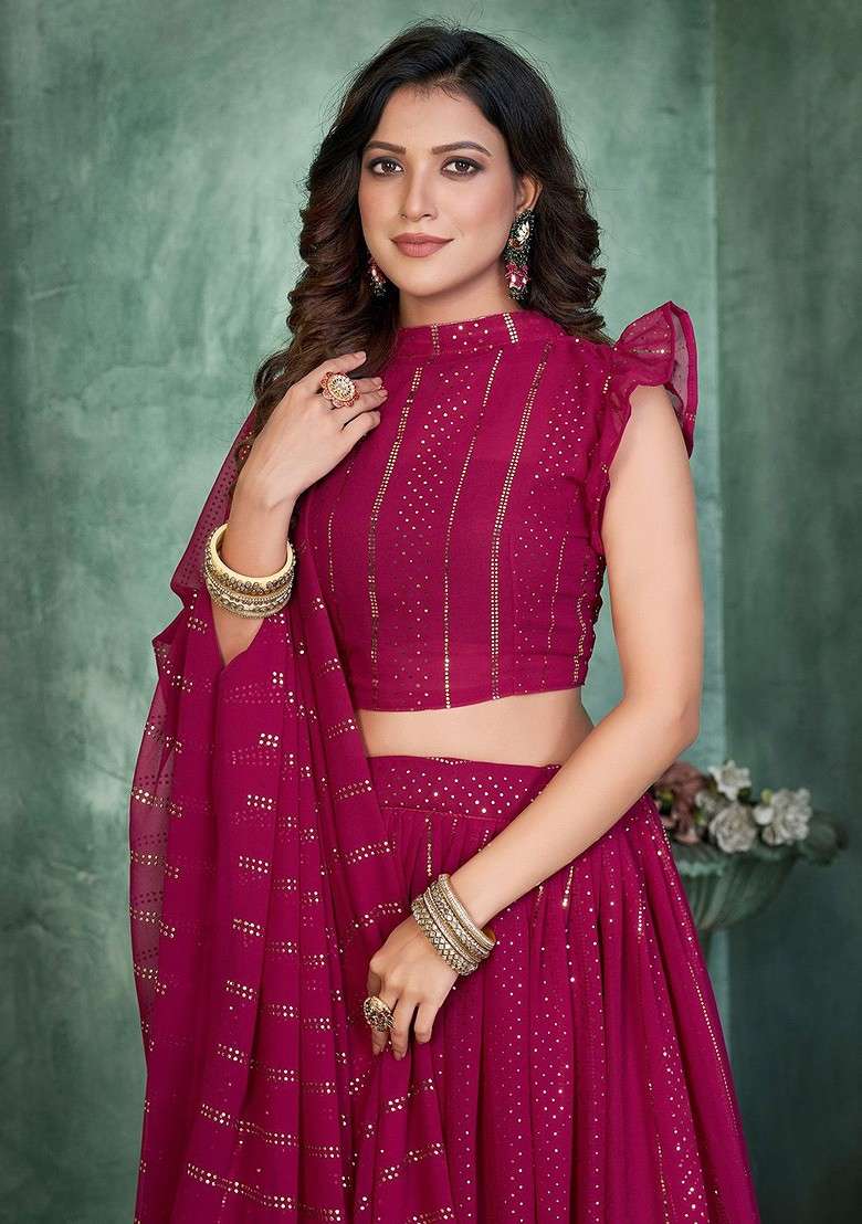 Pink Emboridered Blended Lehenga Choli - Indya