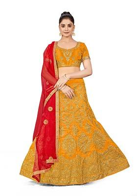 Yellow Embellished Blended Lehenga Choli