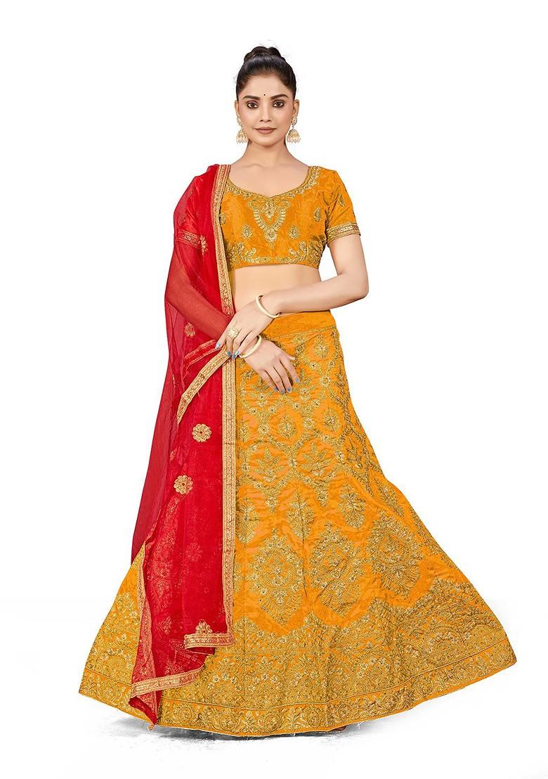 Yellow Embellished Blended Lehenga Choli - Indya