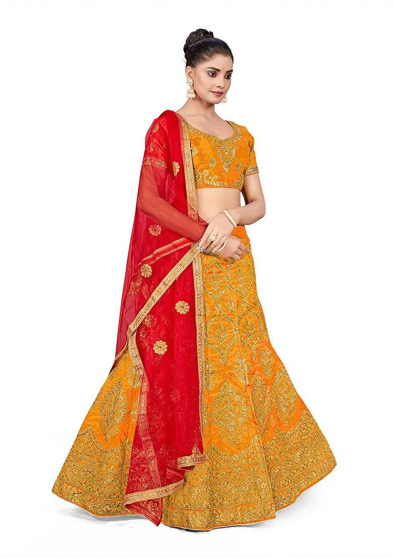 Yellow Embellished Blended Lehenga Choli - Indya