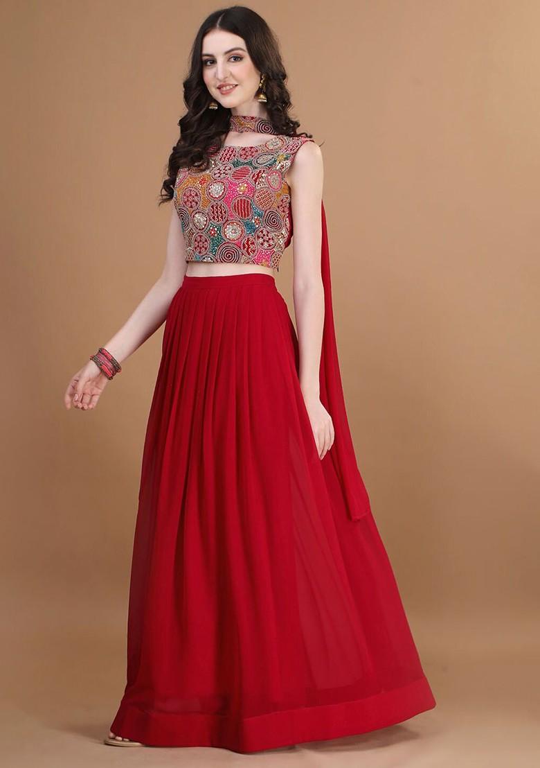 Pink Emboridered Blended Lehenga Choli