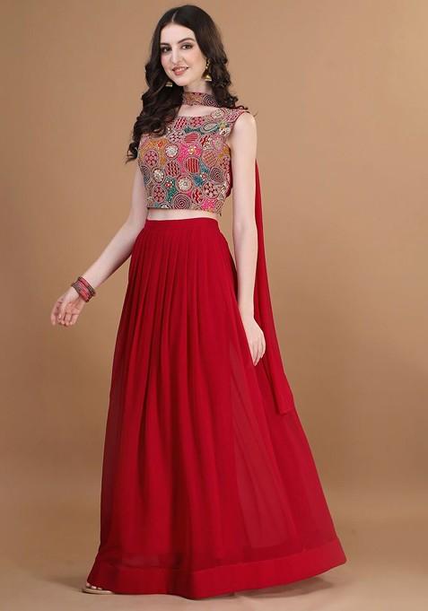 Pink Emboridered Blended Lehenga Choli