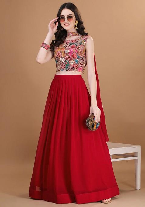 Pink Emboridered Blended Lehenga Choli