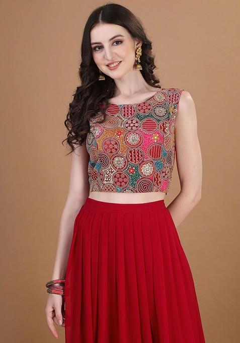 Pink Emboridered Blended Lehenga Choli