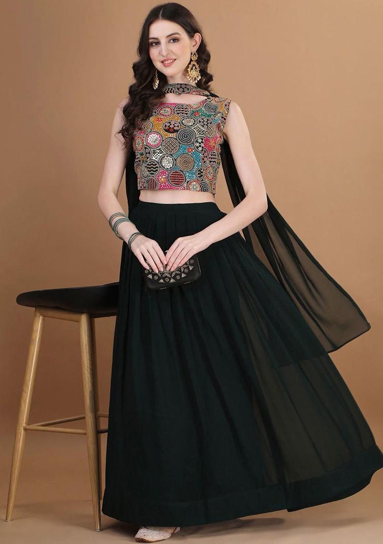 Green Emboridered Blended Lehenga Choli
