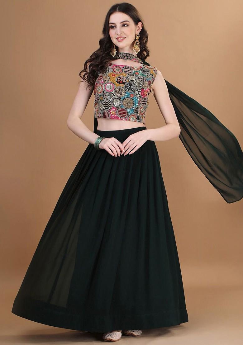 Green Emboridered Blended Lehenga Choli