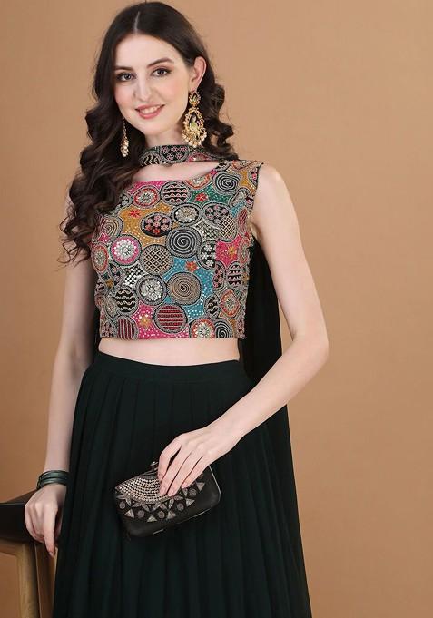 Green Emboridered Blended Lehenga Choli