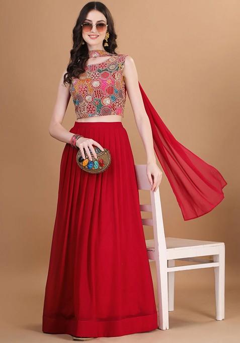 Pink Emboridered Blended Lehenga Choli