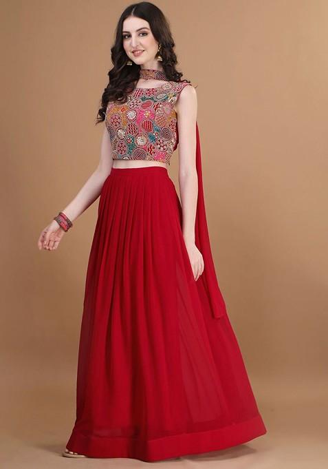 Pink Emboridered Blended Lehenga Choli