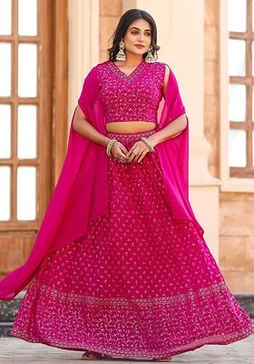 Pink Embellished Blended Lehenga Choli