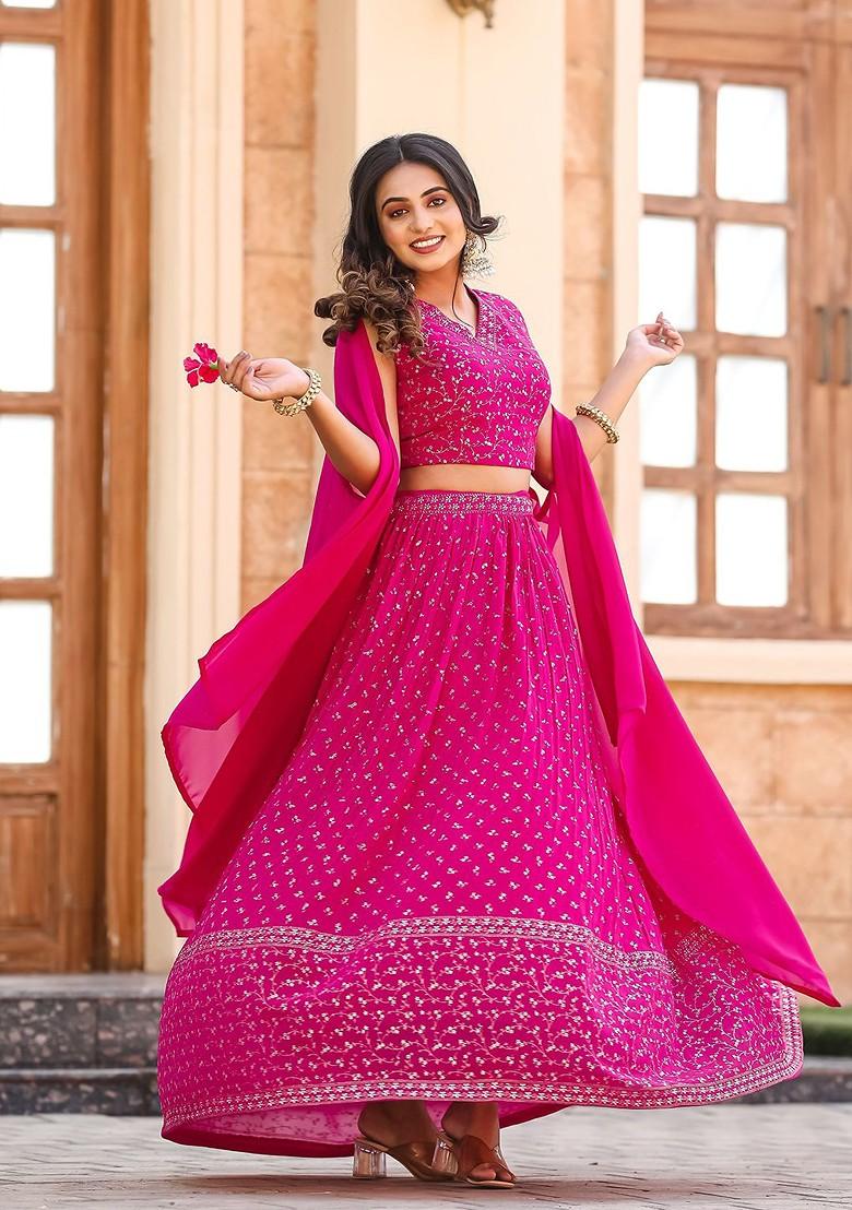 Pink Embellished Blended Lehenga Choli - Indya