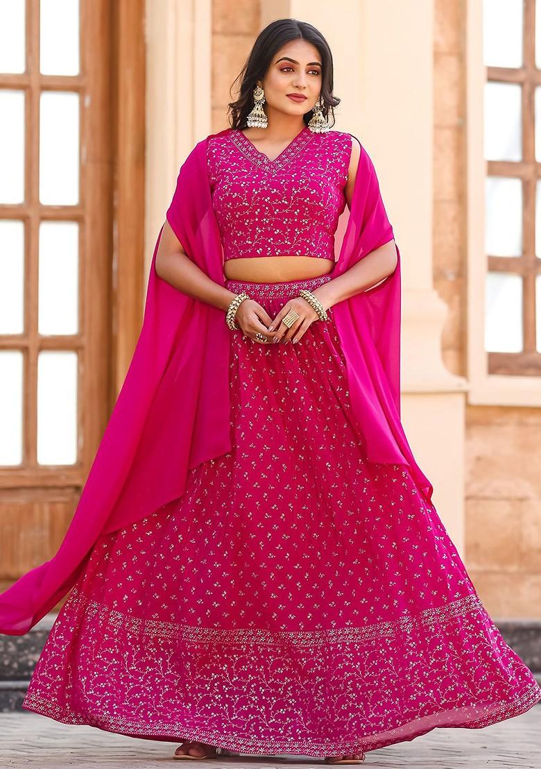 Pink Embellished Blended Lehenga Choli - Indya