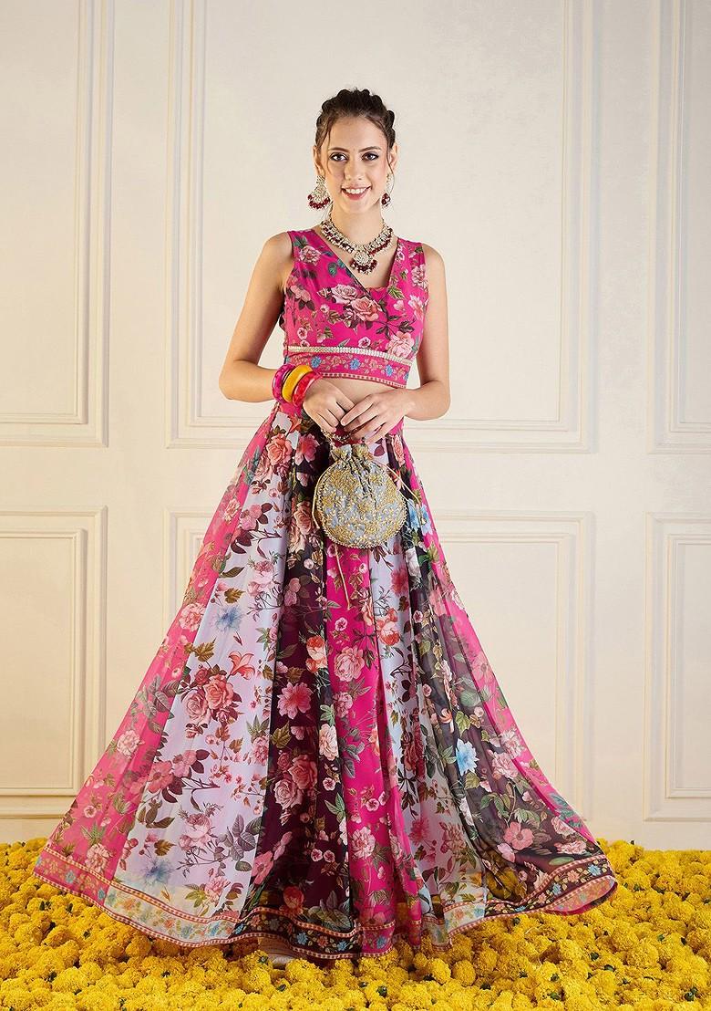 Fuchsia Printed Blended Lehenga Choli