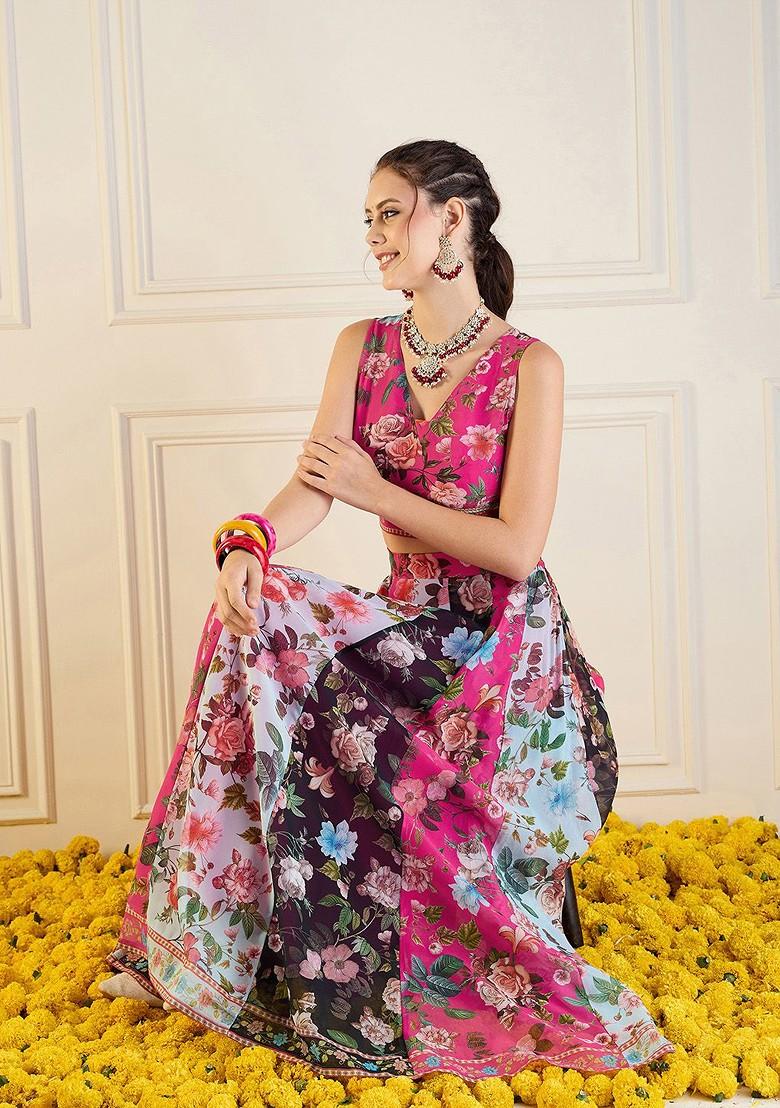 Fuchsia Printed Blended Lehenga Choli
