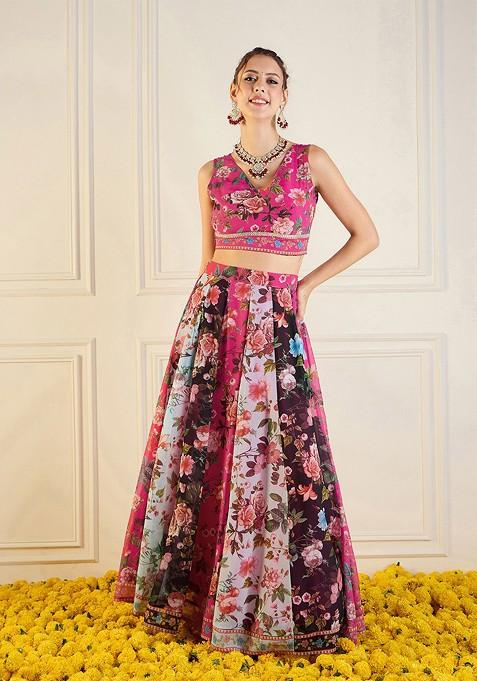 Fuchsia Printed Blended Lehenga Choli