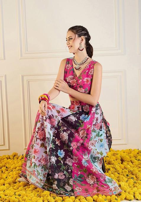 Fuchsia Printed Blended Lehenga Choli