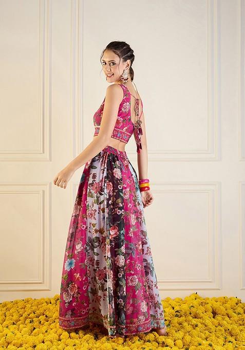 Fuchsia Printed Blended Lehenga Choli