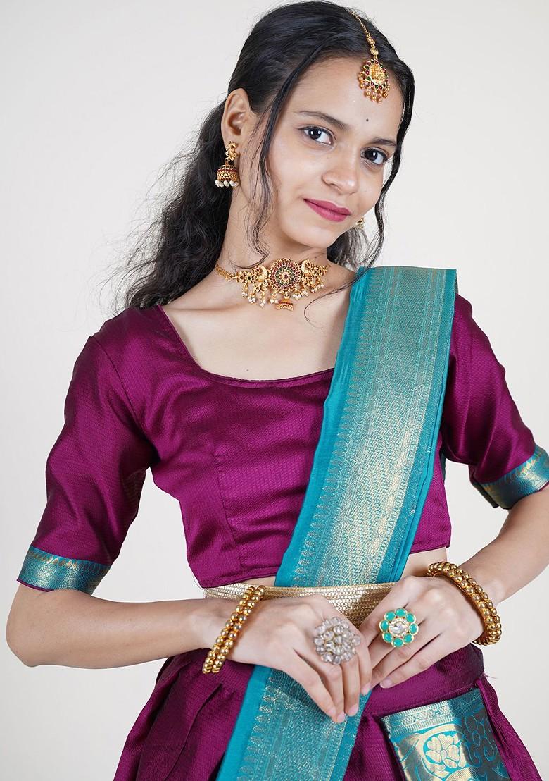 Purple Zari Work Blended Lehenga Choli - Indya