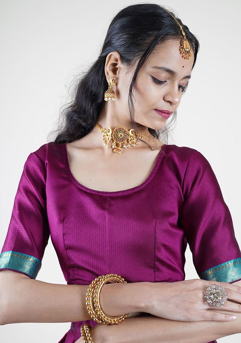 Purple Zari Work Blended Lehenga Choli - Indya