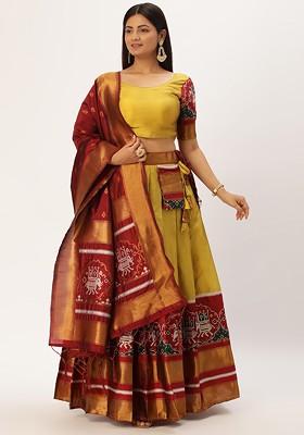 Yellow Woven Design Blended Lehenga Choli