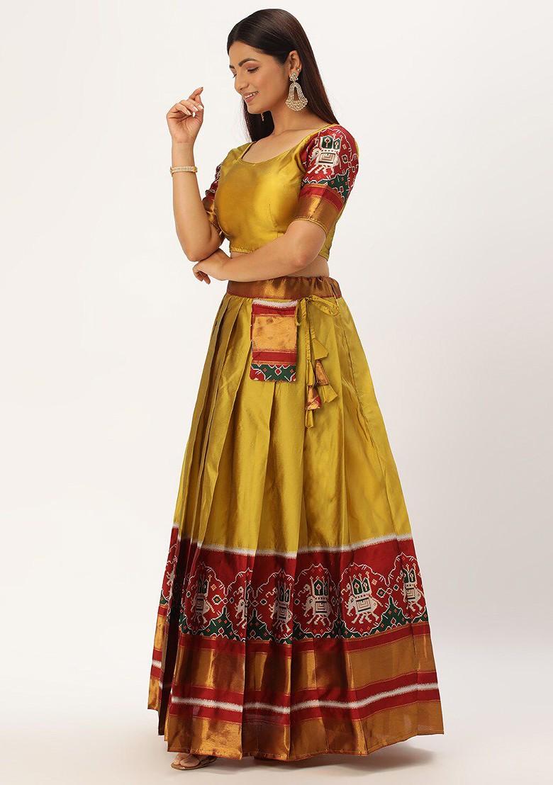 Yellow Woven Design Blended Lehenga Choli - Indya