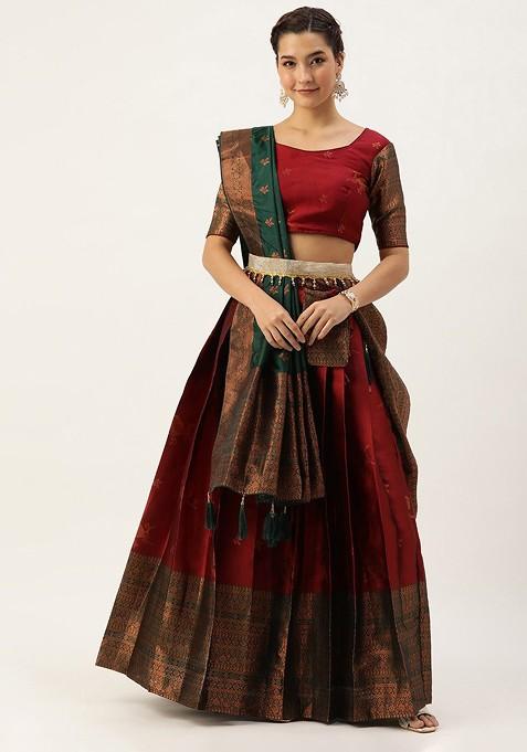 Maroon Emboridered Blended Lehenga Choli — view on Indya