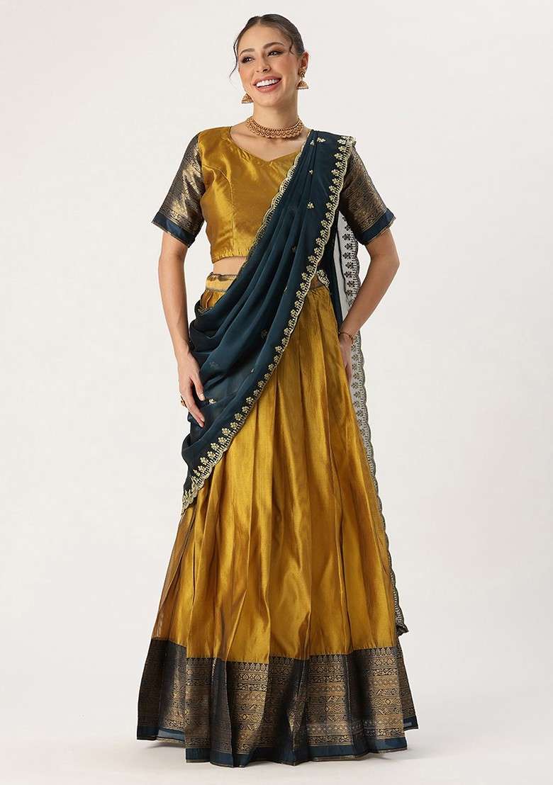 Yellow Emboridered Blended Lehenga Choli - Indya