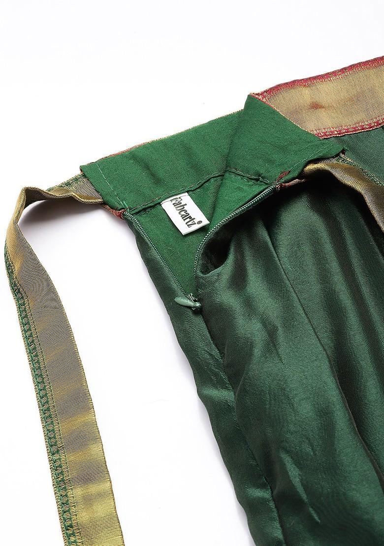 Green Sequinned Blended Lehenga Choli - Indya