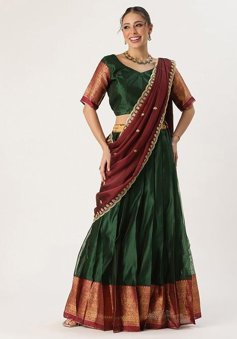 Green Sequinned Blended Lehenga Choli — view on Indya