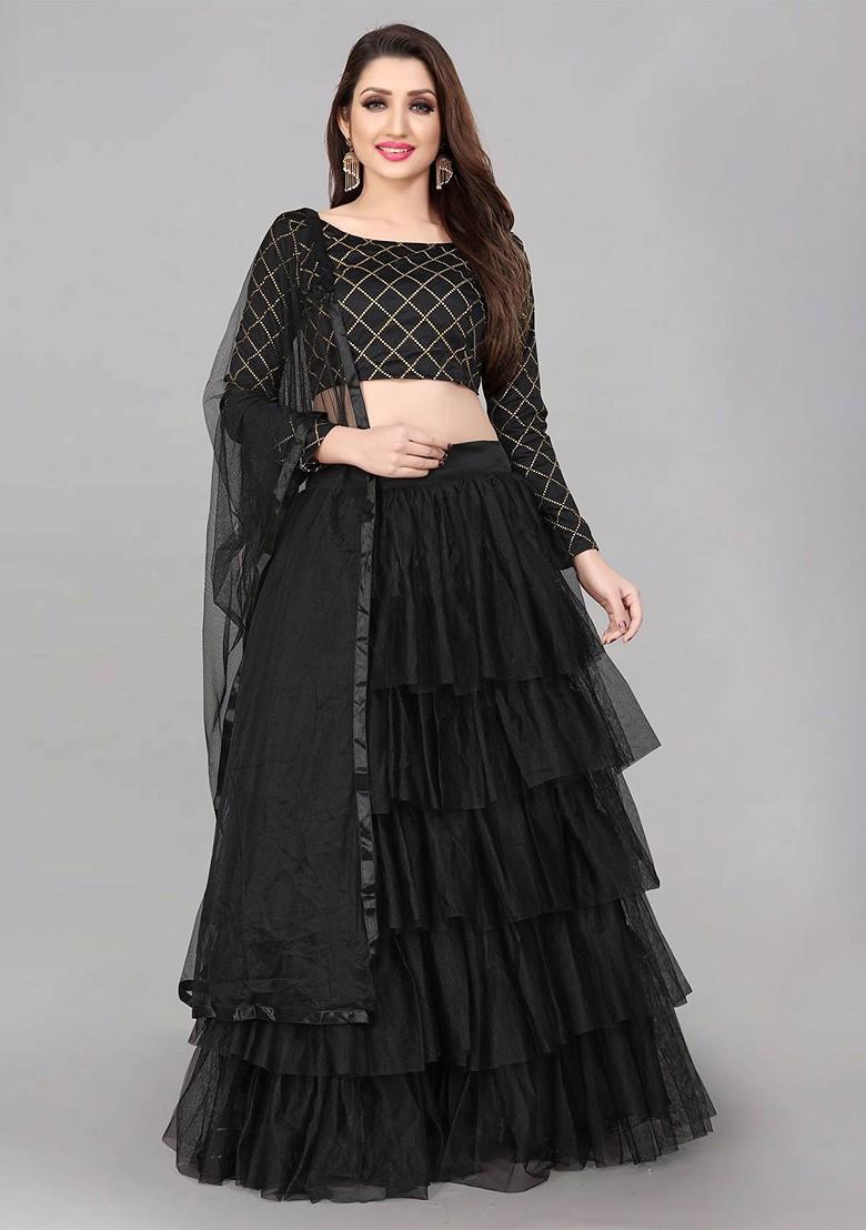 Black Embellished Blended Lehenga Choli - Indya