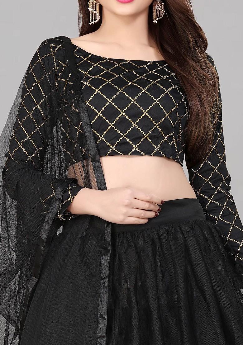 Black Embellished Blended Lehenga Choli - Indya