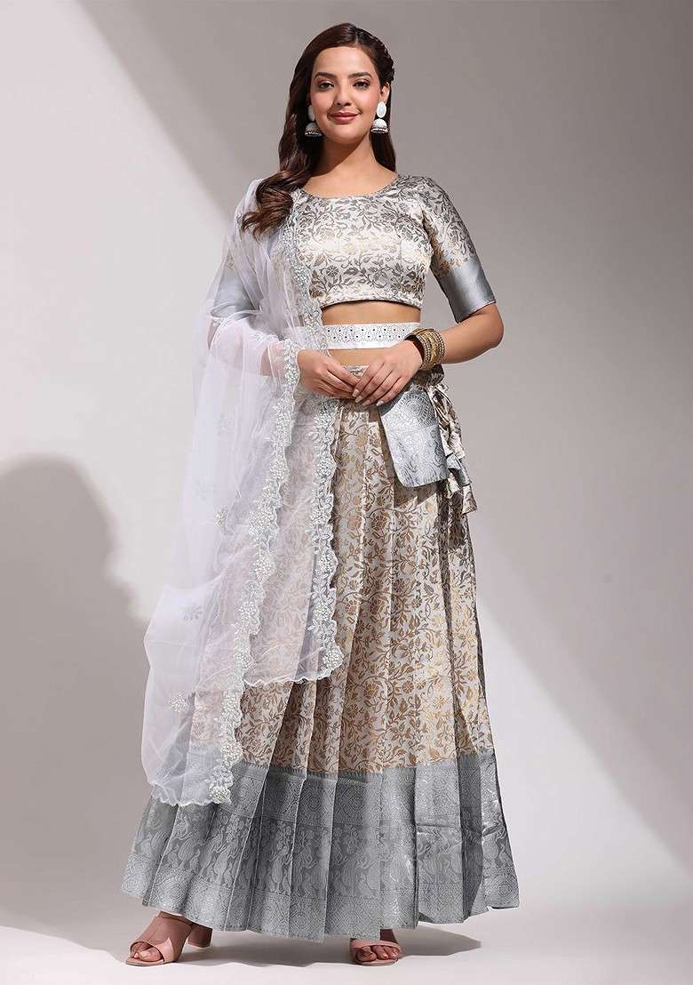 Gold Emboridered Blended Lehenga Choli - Indya