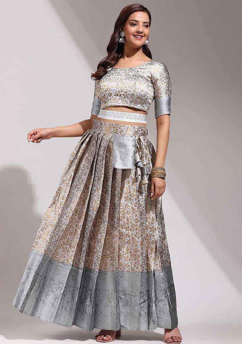 Gold Emboridered Blended Lehenga Choli - Indya