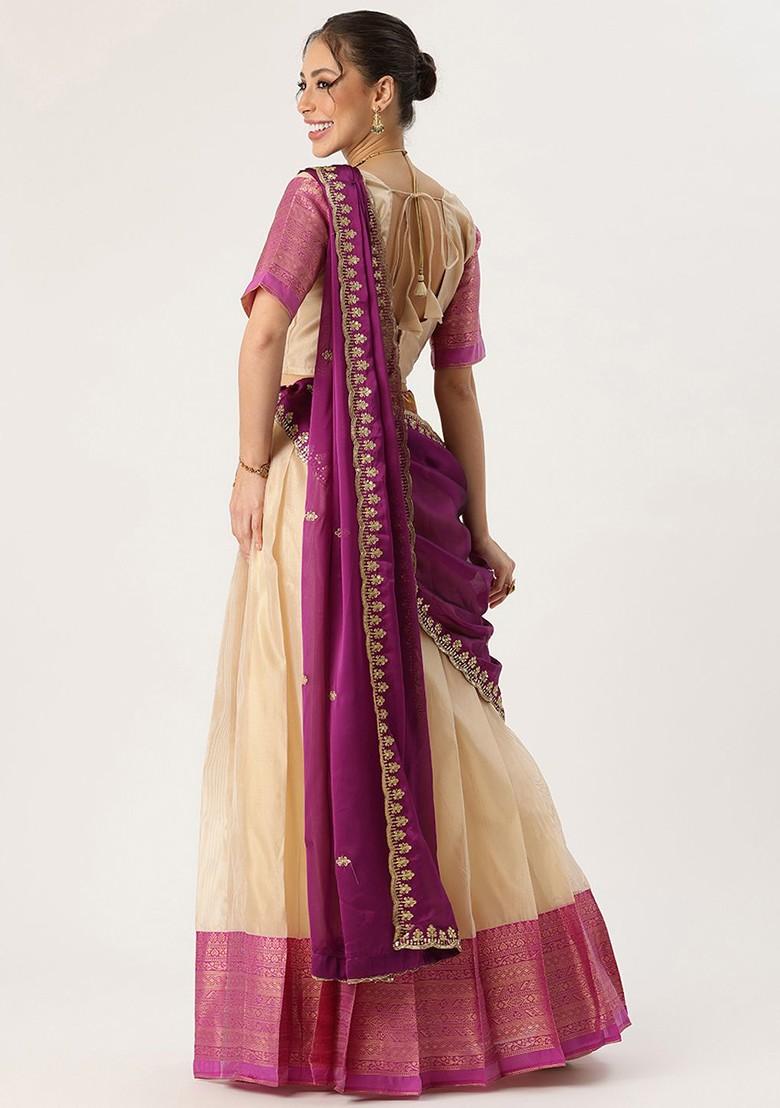 Cream Sequinned Blended Lehenga Choli - Indya