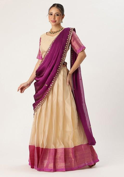 Cream Sequinned Blended Lehenga Choli — view on Indya