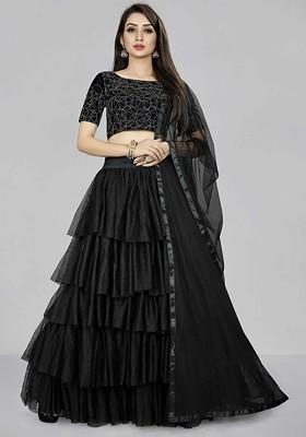 Black Printed Blended Lehenga Choli