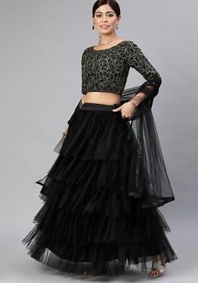 Black Printed Blended Lehenga Choli