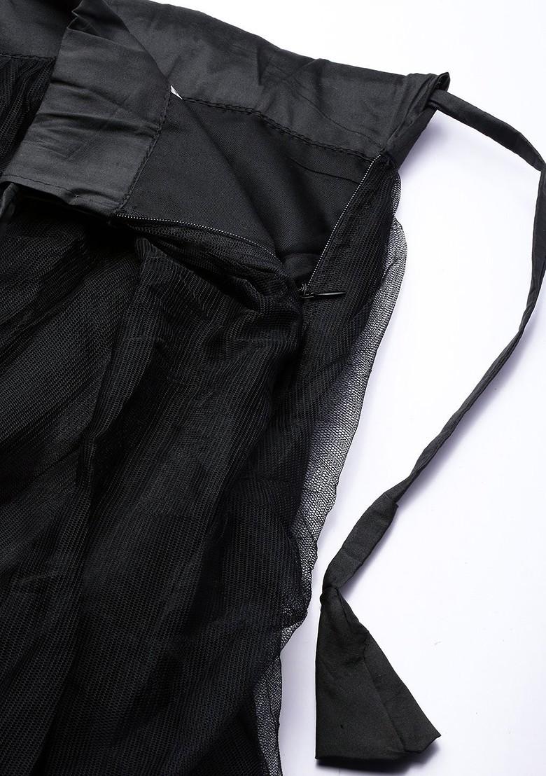 Black Printed Blended Lehenga Choli - Indya